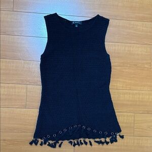 INC Black Sleeveless Top with Fringe Detail